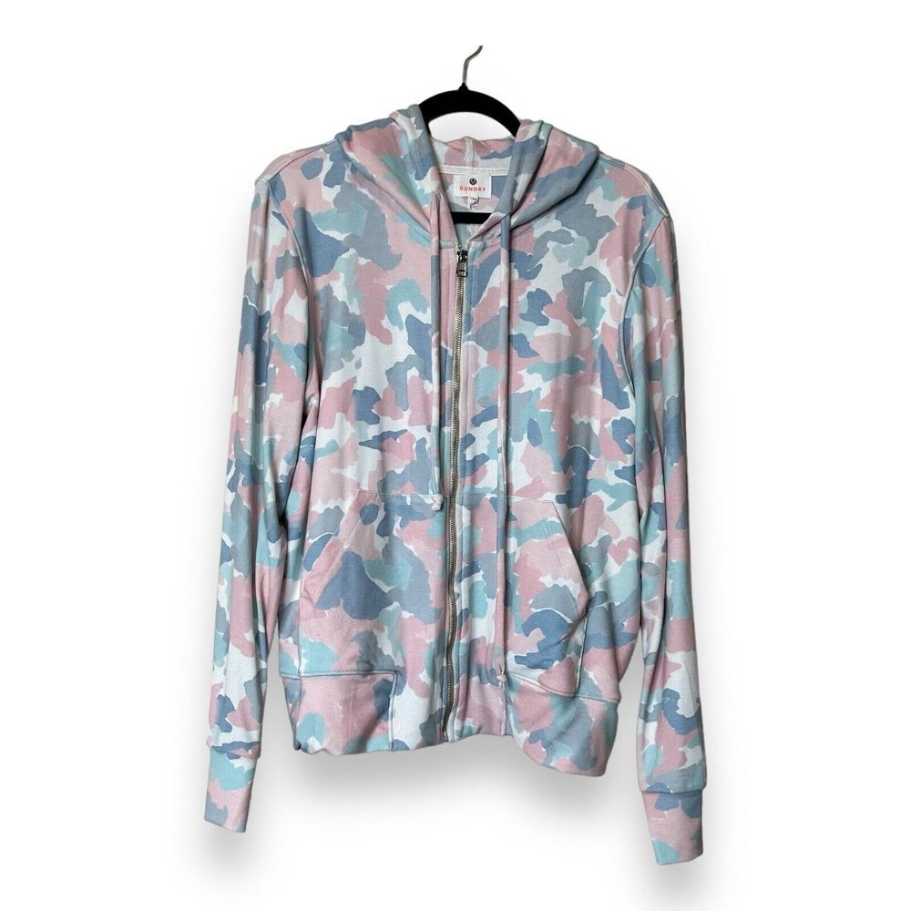 Sundry Women's Size 4 Medium Pink Blue Pastel Camo Full Zip Hooded Jacket